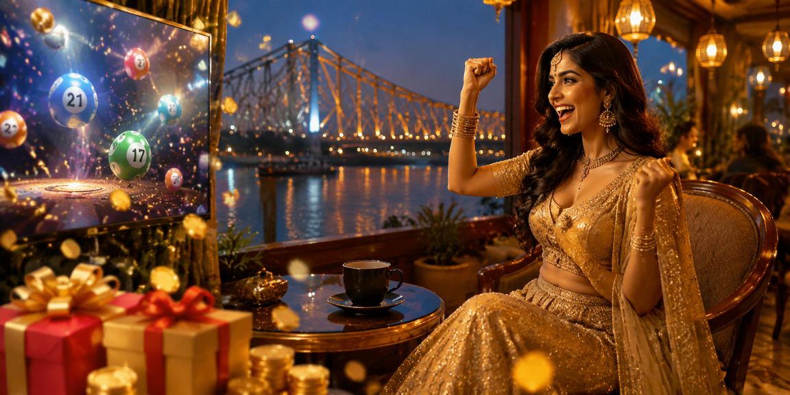 Evening view of Kolkata Howrah Bridge lit up with city lights