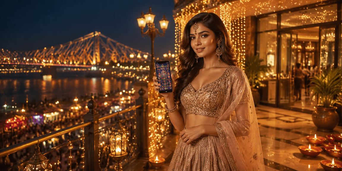 Kolkata Howrah Bridge with festive lighting symbolizing vibrant Indian entertainment